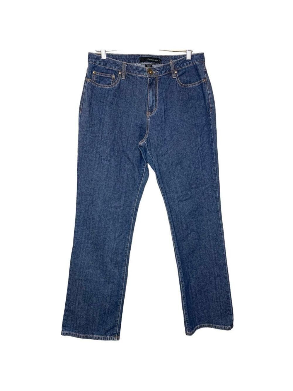 Calvin Klein Bootcut Jeans Women Sz 12 X 32 L Blue Dark Wash Hi Waisted Denim